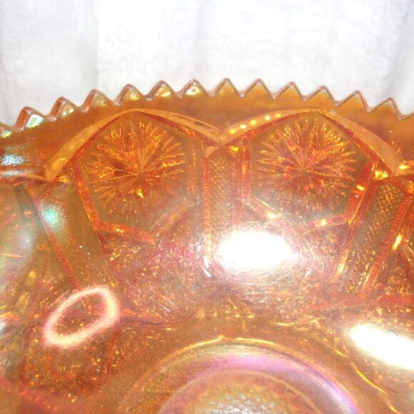 H-379 IMPERIAL STAR AND FILE HANDLED BOWL ORANGE CARNIVAL GLASS - Picture 3 of 13